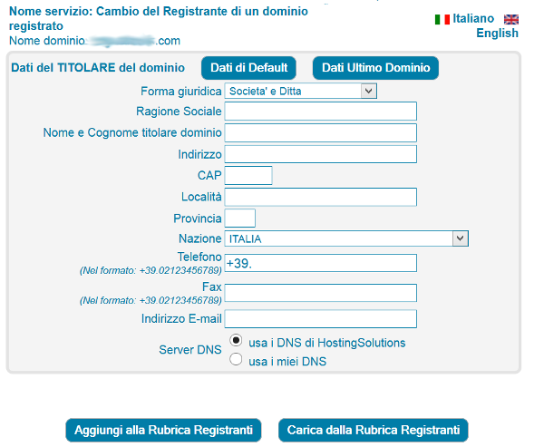 dati registrante dominio