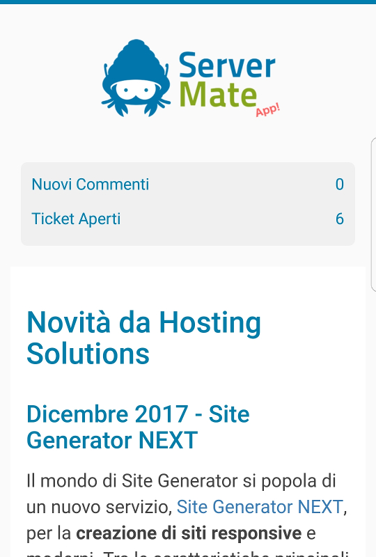 Sezione Novità - App ServerMate