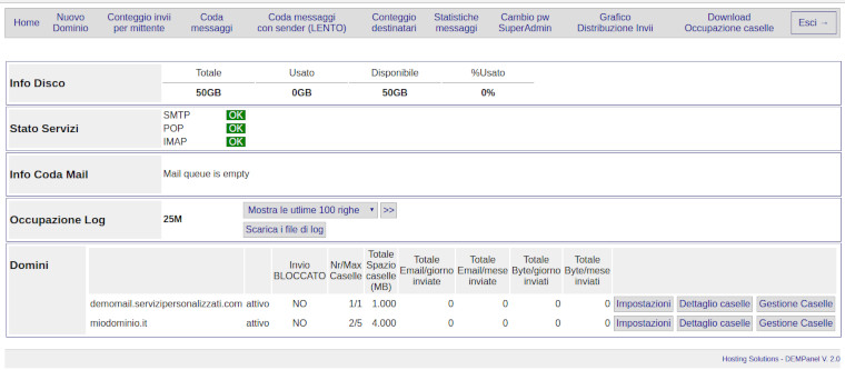 Dashboard Mail Server Dedicato