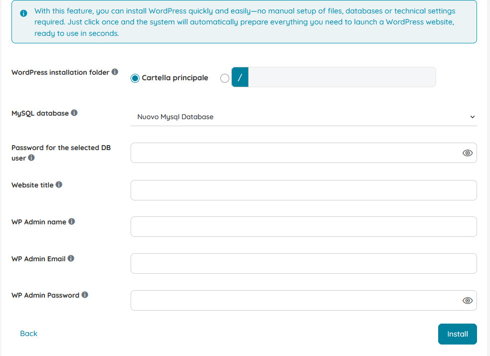 Installazione Wordpress/Joomla: informazioni richieste per installazione