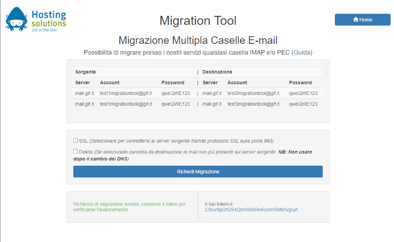 riepilogo migrazione - token