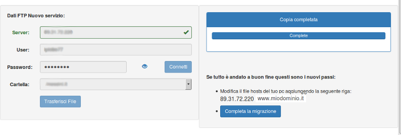 migration tool sito e DB: dati FTP e database