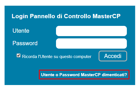 Utente o Password MasterCP dimenticati
