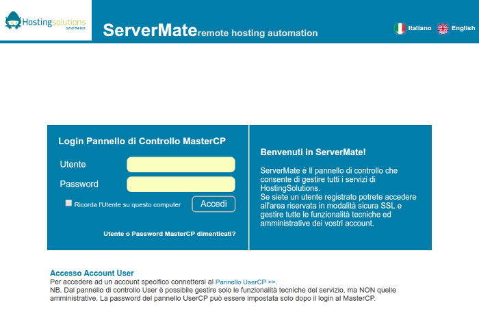 Login to the ServerMate control panel
