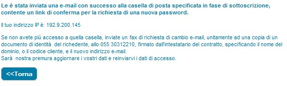 messaggio procedura ricorda password