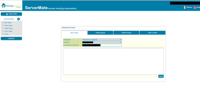 Support request and ticket opening panel