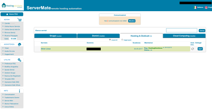 ServerMate: Accesso Master non rivenditore - Dashboard per l'utente generico