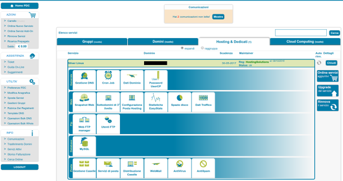 Dashboard for managing the technical functions of services