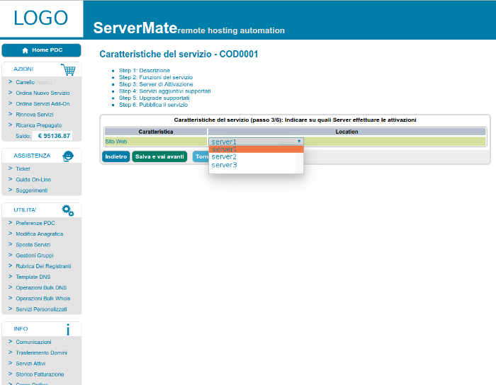 Creazione di un Servizio Personalizzato - Scelta del server