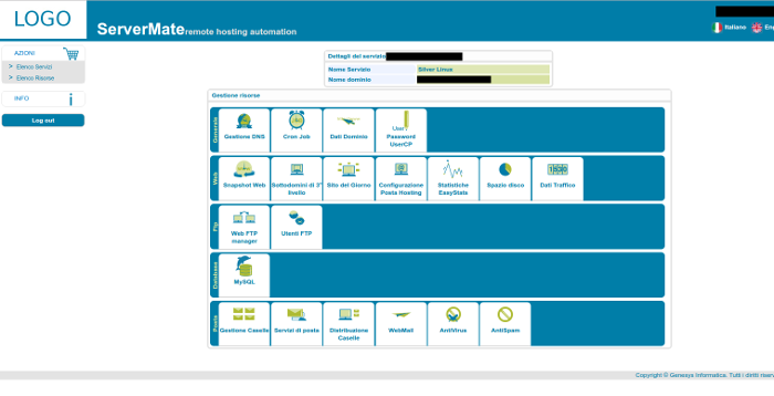 Reseller's end-customer panel for managing the technical functions of their services