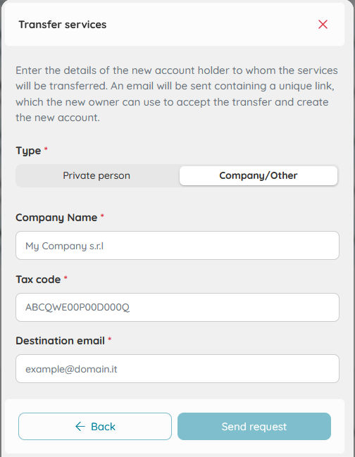 Register new customer - Transfer Services