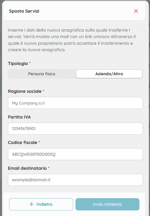 Registra nuovo cliente - Sposta Servizi