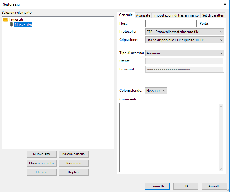 FileZilla - scheda Avanzate