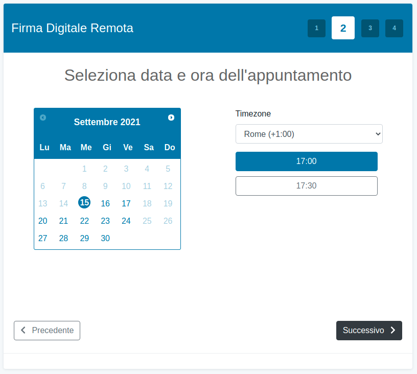 Scelta della data e dell'ora del video-riconoscimento
