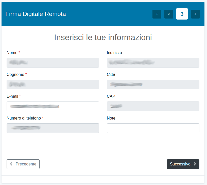 Inserimento dati personali