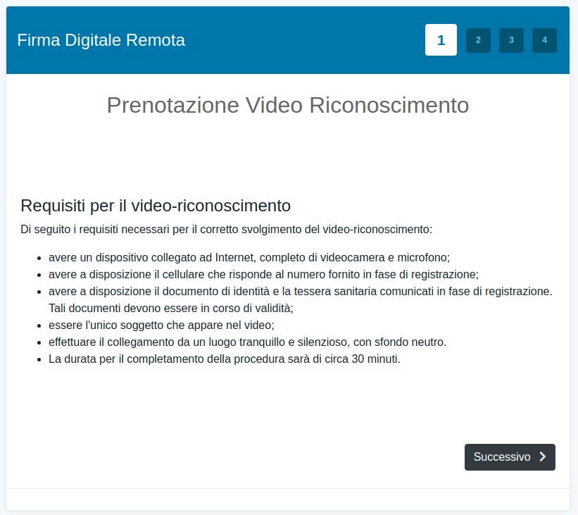 Elenco requisiti per il video-riconoscimento